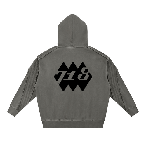 Snow Washed Tape Raw Edge Hoodie